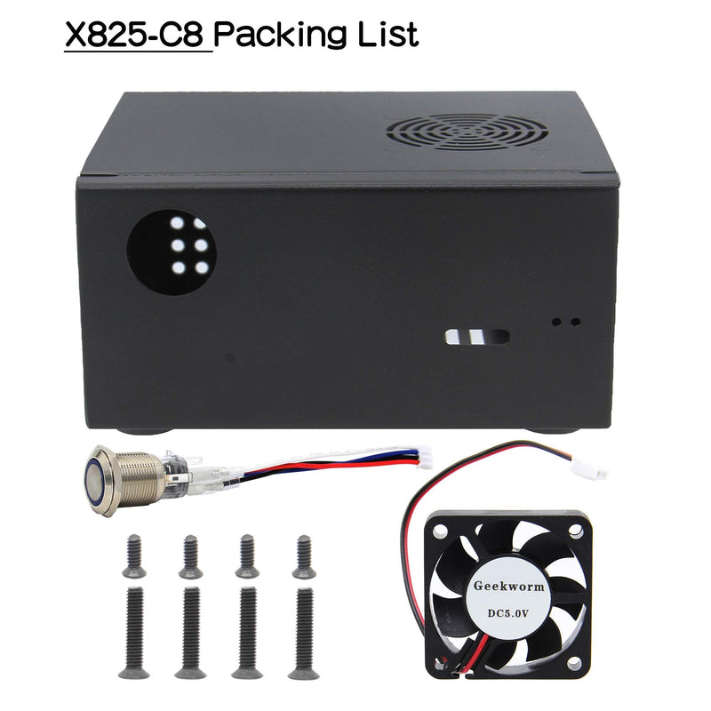  [AUSTRALIA] - Geekworm X825-C8 (X825 V2.0) Metal Case+Power Switch+Cooling Fan Support X825 V2.0 2.5 inch SATA SSD/HDD Shield & Raspberry Pi 4 Model B & X735 Only(Not Include RPi4&X825 V2.0&X735&PSU&SSD&TF Card) Black(X825-C8 for Pi4+X825 V2.0+X735)