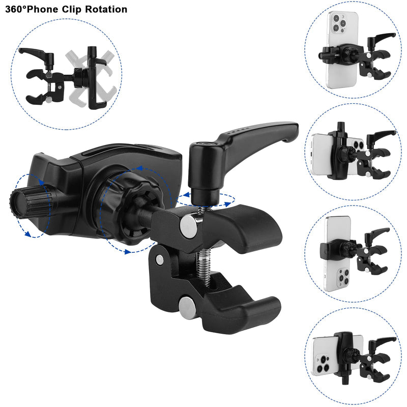  [AUSTRALIA] - Mippko Phone Holder for Golf Cart/Microphone Stand/Cart/Railing/Handlebar/Rod,Fit for 3.5~7.5 inch iPhone/Samsung Galaxy/Nexus/HTC/LG/Smartphone,360°Adjustable Clip Aluminumlloy Mount