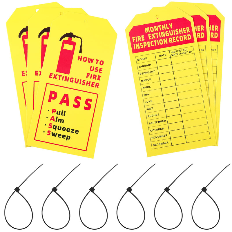  [AUSTRALIA] - 100 Pieces 6.3 x 3 Inches Fire Extinguisher Tags Fire Extinguisher Inspection Tags Monthly Recharge and Inspection Record with 100 Pieces Black Adjustable Wire Ties for Indoor Outdoor Fire Safety