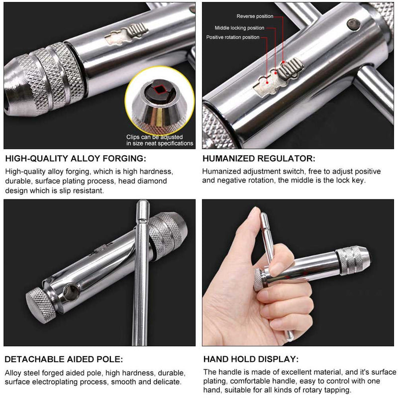  [AUSTRALIA] - Yosoo Adjustable T-Handle Ratchet Tap Holder Wrench Household Alloy Steel Silver Adjustable T Type One-Hand Ratchet Wrench Adjustable Tap Wrench T-Handle Tap Wrenches (M5-12 Long) M5-12 Long