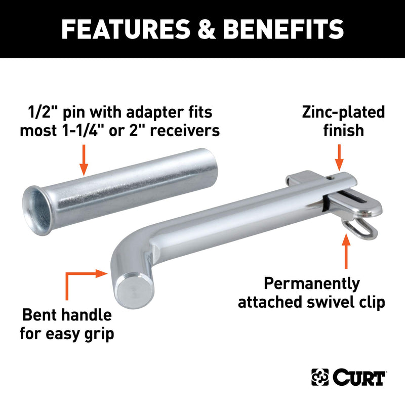  [AUSTRALIA] - CURT 21561 Swivel Trailer Hitch Pin, 1/2-Inch Diameter with 5/8-Inch Adapter, Fits 1-1/4 or 2-Inch Receiver