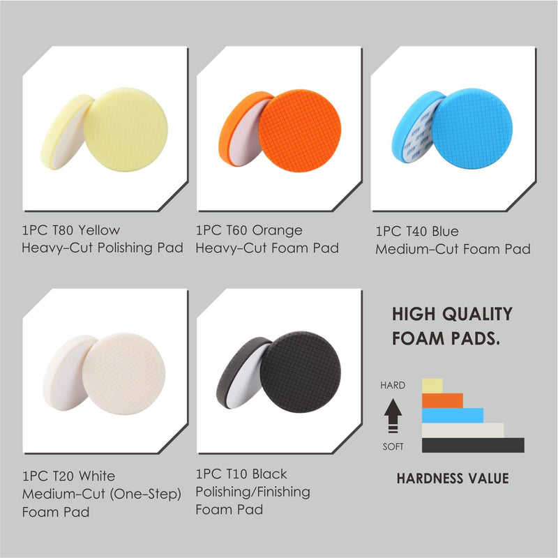  [AUSTRALIA] - SPTA 5Pcs 5.5" Face for 5" Backing Plate Compound Buffing Sponge Pads Polishing Pads Kit Buffing Pad for Car Buffer Polisher Sanding,Polishing,Waxing