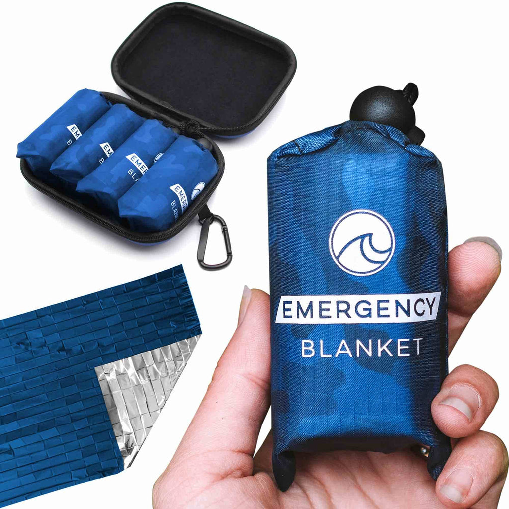  [AUSTRALIA] - Oceas Outdoor Mylar Emergency Blankets - 4 Pack of Extra Large Thermal Foil Space Blankets - Designed by NASA for Camping, Hiking, and Car Use Blue