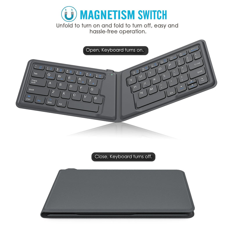  [AUSTRALIA] - MoKo Wireless Bluetooth Keyboard, Ultra-Thin Foldable Rechargeable Keyboard for iPhone, iPad 9.7, iPad pro, Fire HD 10, Compatible with All iOS, Android and Windows Tablets Smartphones Devices, Gray