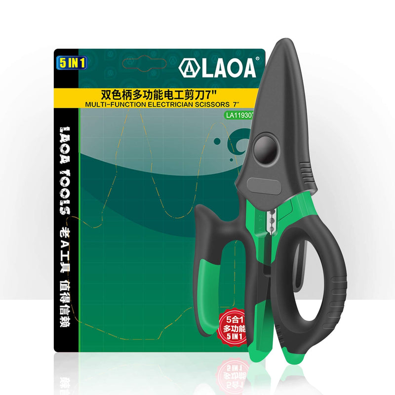  [AUSTRALIA] - LAOA Electricians Scissors Stainless Serrated Teeth 7 inch with Multi-Grip,Blade Sheath 7in Electricians Scissors