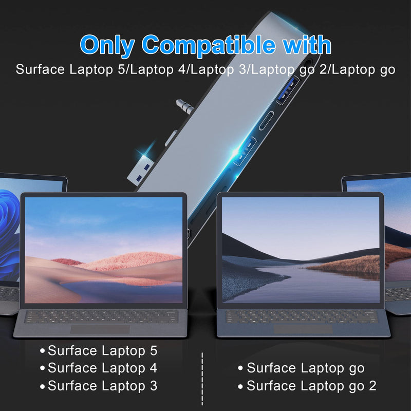  [AUSTRALIA] - Surface Laptop 5 Docking Station, Surface Laptop 5 Hub with 4K HDMI, USB A 3.0*2, USB C 2.0, SD/TF Slot, 3.5 Audio Port, Hub Adapter for Microsoft Surface Laptop 5/4/3/Laptop Go 2 /Laptop Go