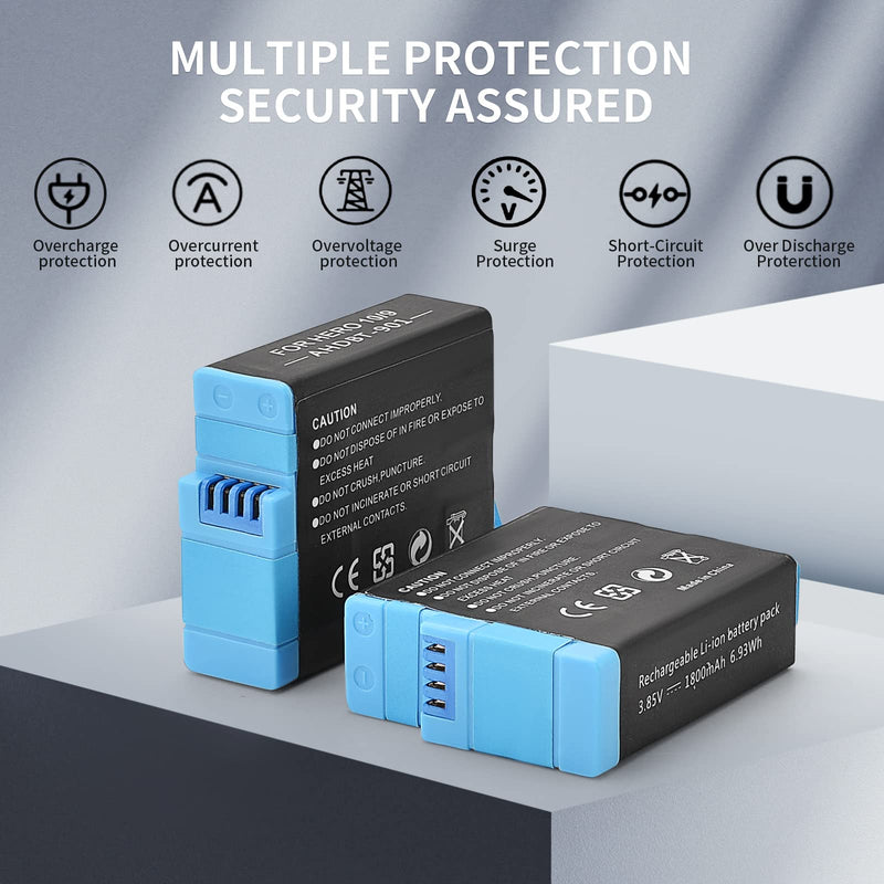  [AUSTRALIA] - Eeyrnduy Rechargeable Battery Replacement for Gopro Hero 9/Hero 10/Hero 11 Black Camera 3-Pack Batteries and 3-Channel USB Charger Combo