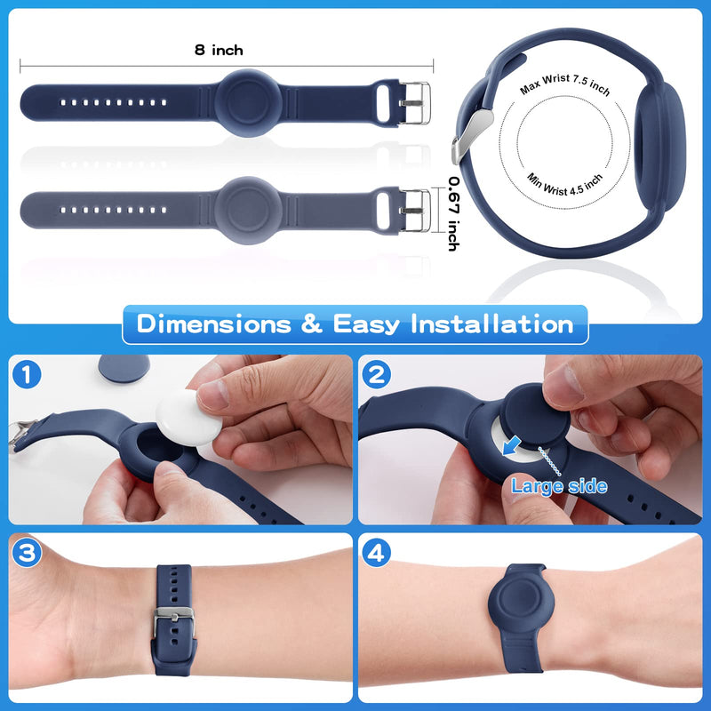  [AUSTRALIA] - Waterproof Air Tag Bracelet for Kids(2 Pack), Soft Silicone Air Tag Hidden Wristband Kids, Lightweight GPS Tracker Compatible with Apple AirTag Wrist Band for Child (Grey Blue & Navy Blue) Grey Blue & Navy Blue