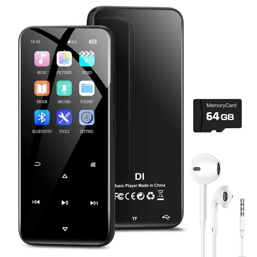  [AUSTRALIA] - MP3 Player with Bluetooth 5.0 80GB Portable HiFi Music Player with 2.4" Screen,Touch Buttons,Buit-in Speaker, Voice Recorder,FM Radio,Support up to 64GB TF Card for Sport Earphones Included D1