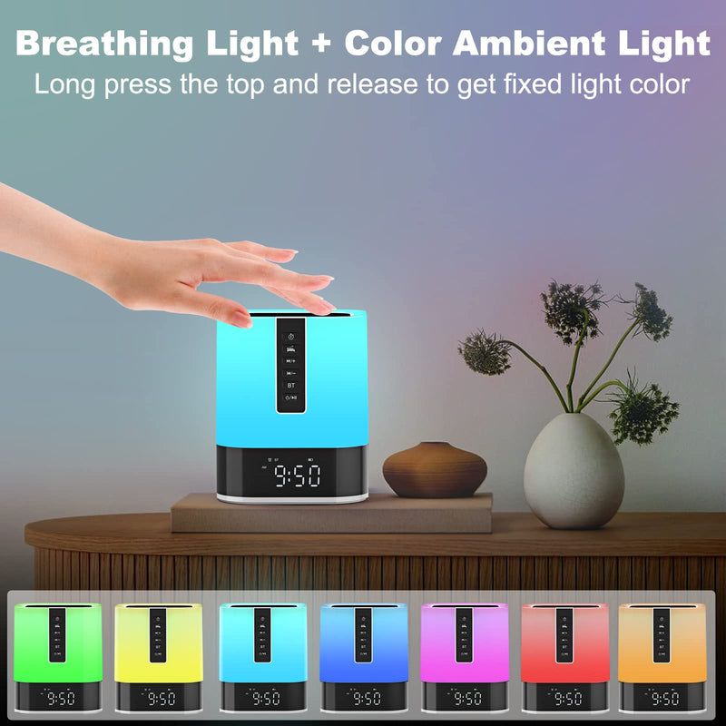  [AUSTRALIA] - Xmas Gifts for Teenage Girls Boys, Night Light Bluetooth Speaker Alarm Clock, Upgraded Touch Bedside Lamp for Bedroom, Dimmable Warm Light, 48 RGB Color Changing, Sound Machine with White Noise