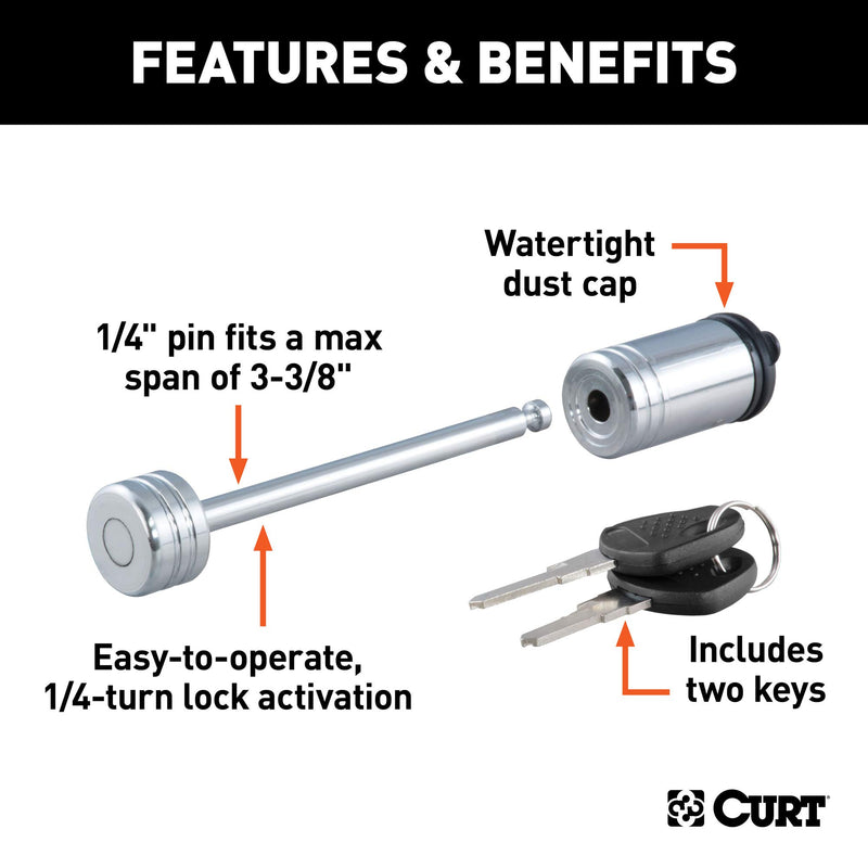  [AUSTRALIA] - CURT 23523 Chrome Trailer Tongue Lock 1/4-Inch Pin Diameter, Up to 3-3/8-Inch Coupler Span