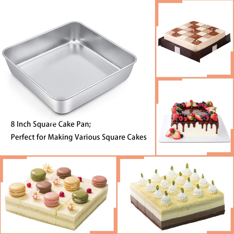  [AUSTRALIA] - TeamFar Square Cake Pan with Lid, 8 Inch Square Baking Pan Stainless Steel Cake Brownie Pan with Lid For Meal Prep Storage Transporting Food, Healthy & Durable, Dishwasher Safe & Easy Clean - 2 PCS
