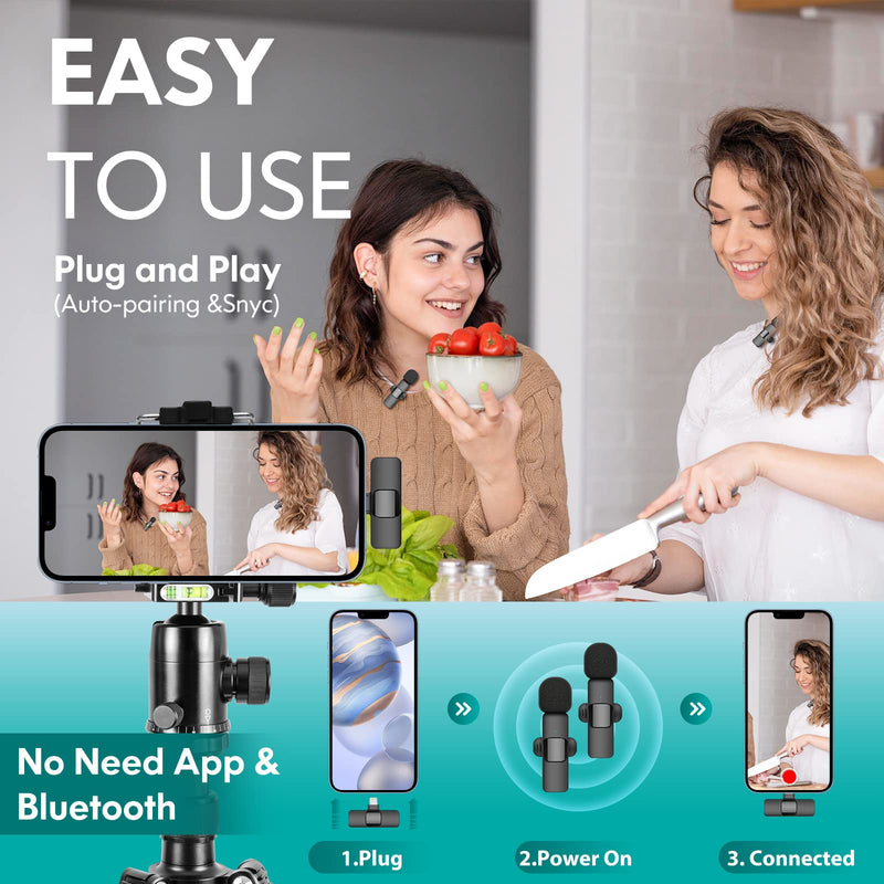  [AUSTRALIA] - Wireless Lavalier Lapel Microphone for iPhone iPad: 2 Clip on Microphones for Phone Video Recording, Professional Lav Mic for YouTube | Interview | Podcast | Vlog | Tiktok | Live Stream