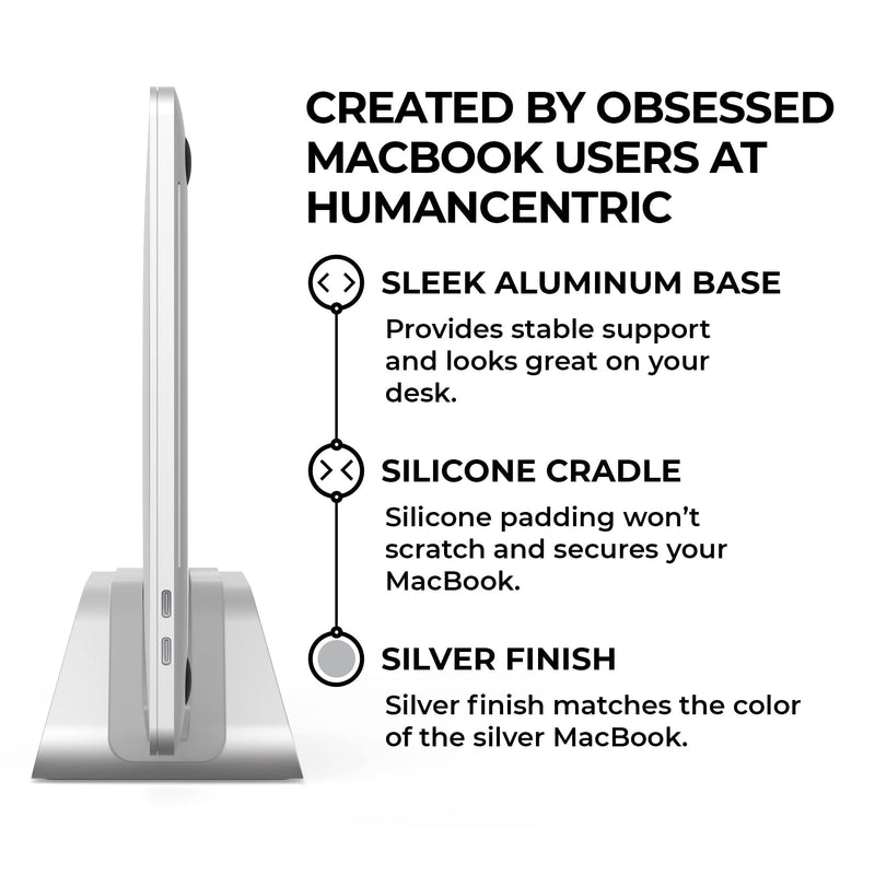  [AUSTRALIA] - HumanCentric Vertical Laptop Stand for MacBook, Compatible with MacBook Pro Stand, MacBook Air Stand, Laptop Holder for Apple Laptop Desk Stand, Aluminum Laptop Vertical Stand, Silver MacBook Stand