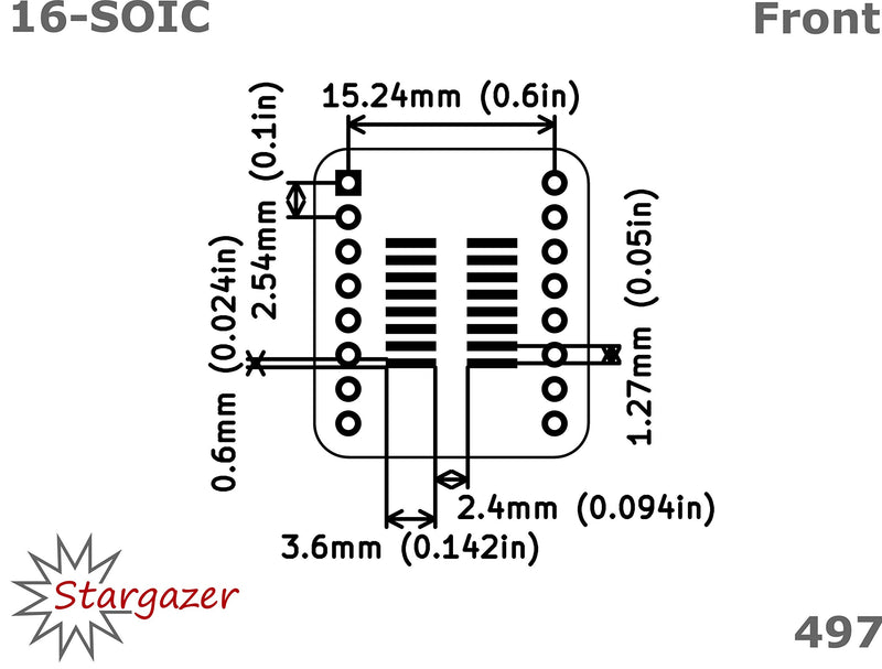Stargazer SMD to DIP Breakout for SOIC-16, TSSOP-16, MSOP-16, and VSOP-16 with Gold Plated Headers [5 Pack] - LeoForward Australia