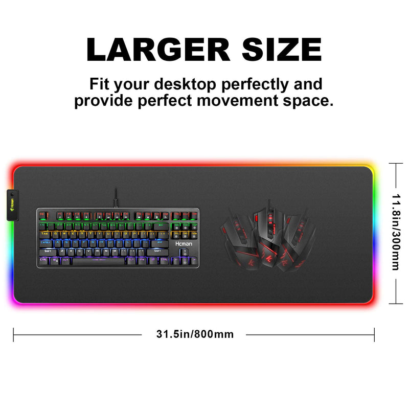 RGB Gaming Mouse Pad Large (800×300×4mm) Hcman XXL Extended Led Mousepad with Non-Slip Rubber Base, Soft Computer Keyboard Pad,for MacBook, PC, Laptop, Desk - Black - LeoForward Australia