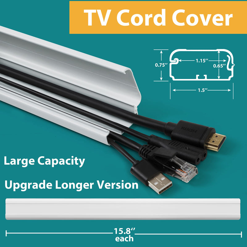  [AUSTRALIA] - ZhiYo TV Cord Cover for Wall, 31.5 inch Cable Concealer, Cord Hider for Wall Mounted TV, Paintable Wall Cable Cover to Hide Wires, White Cable Raceway Kit, 2X L15.8in W1.5in H0.75in 31.5in