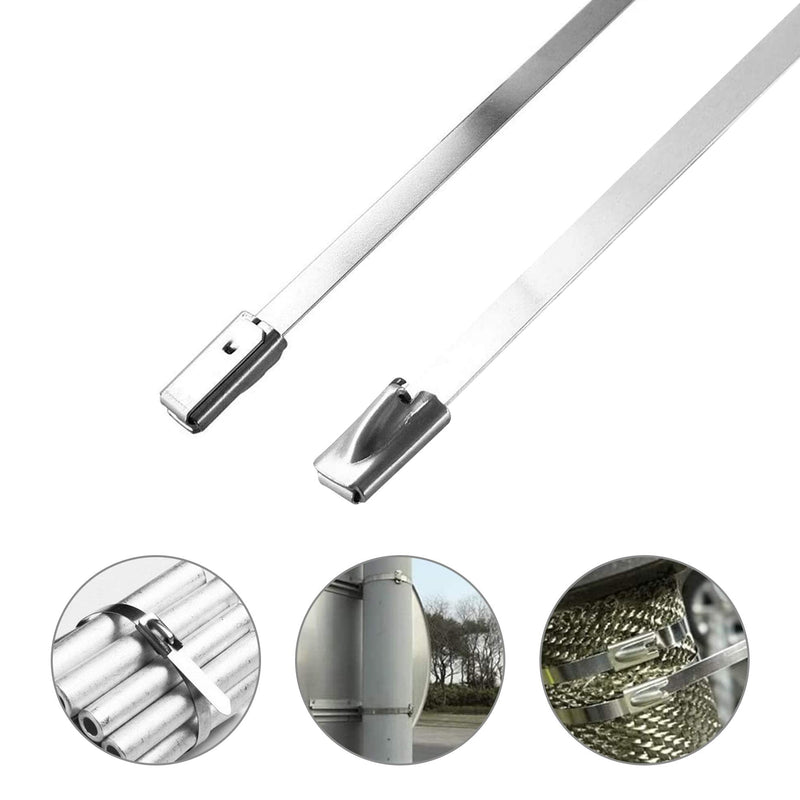  [AUSTRALIA] - MAXSELL 20 Inch Metal Zip Ties, Heavy Duty 304 Stainless Steel Cable Ties, Metal Exhaust Wrap with 200 Lbs Tensile Strength(100 Pcs)