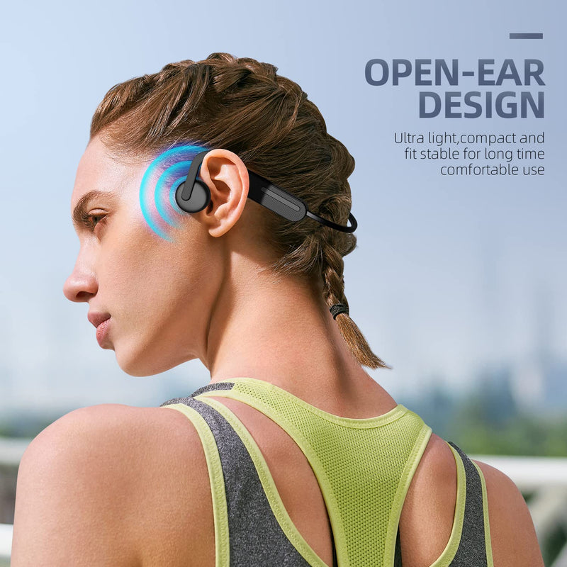  [AUSTRALIA] - PURERINA Bone Conduction Headphones Open Ear Headphones Bluetooth 5.0 Sports Wireless Earphones with Built-in Mic, Sweat Resistant Headset for Running, Cycling, Hiking, Driving Black
