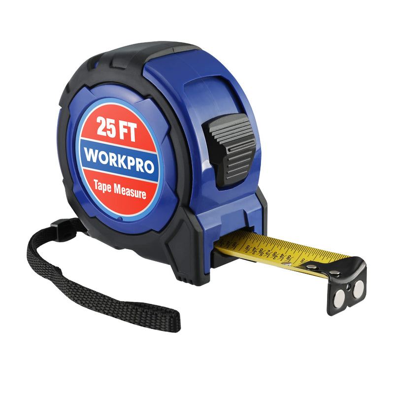  [AUSTRALIA] - WORKPRO 25FT Tape Measure, 1/8 Fractions Easy Read Measuring Tape, Retractable Nylon Coating Measurement Tape Accuracy 1/32, Magnetic Hook, Belt Clip, Rubber Protective Casing