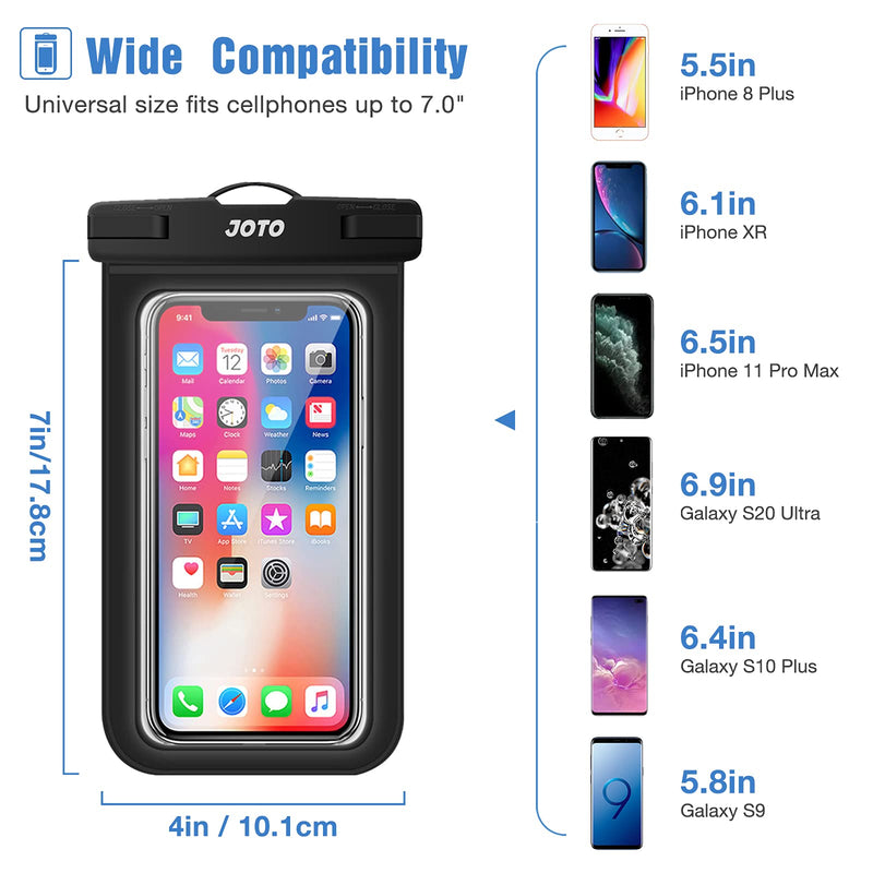  [AUSTRALIA] - JOTO Universal Waterproof Pouch Cellphone Dry Bag Case for iPhone 13 Pro Max 13 Mini, 12 11 Pro Max Xs Max XR XS X 8 7 6S Plus, Galaxy S10 S9/S9+/S8/S8+/Note10+ 9, Pixel 4 XL up to 7" -6 Pack, Black