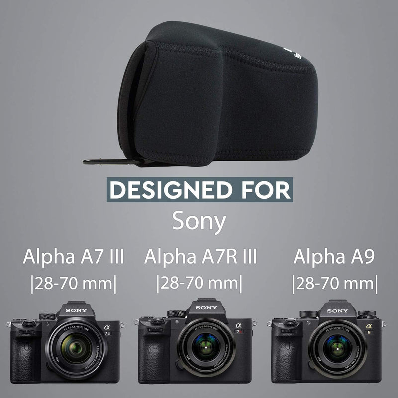  [AUSTRALIA] - MegaGear MG1568 Ultra Light Neoprene Camera Case Compatible with Sony Alpha A7 III, A7R III, A9 (28-70mm) - Black, One Size