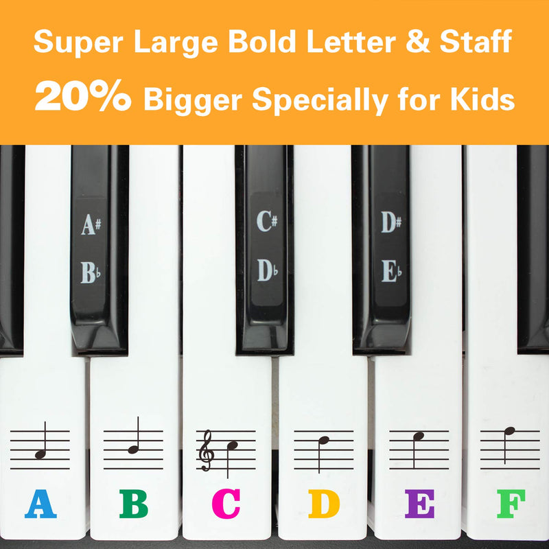 Piano Keyboard Stickers for 88/61/54/49/37 Key. Colorful Large Bold Letter Piano Stickers. Perfect for kids Learning Piano. Multi-Color,Transparent,Removable 88 Keys Large Letter Multi-Colored - LeoForward Australia