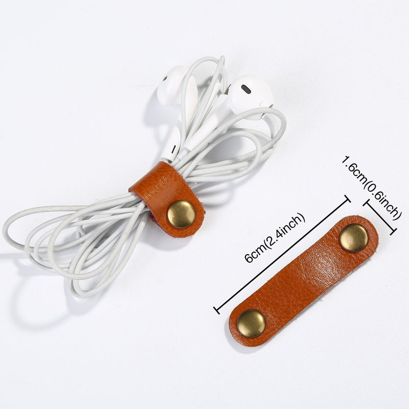  [AUSTRALIA] - Bememo 20 Pieces Leather Cable Straps Cable Organizer Cord Management Cable Ties for USB Cable Headphone Wire, 2 Sizes (Light Brown Short Straps) Light Brown Short Straps