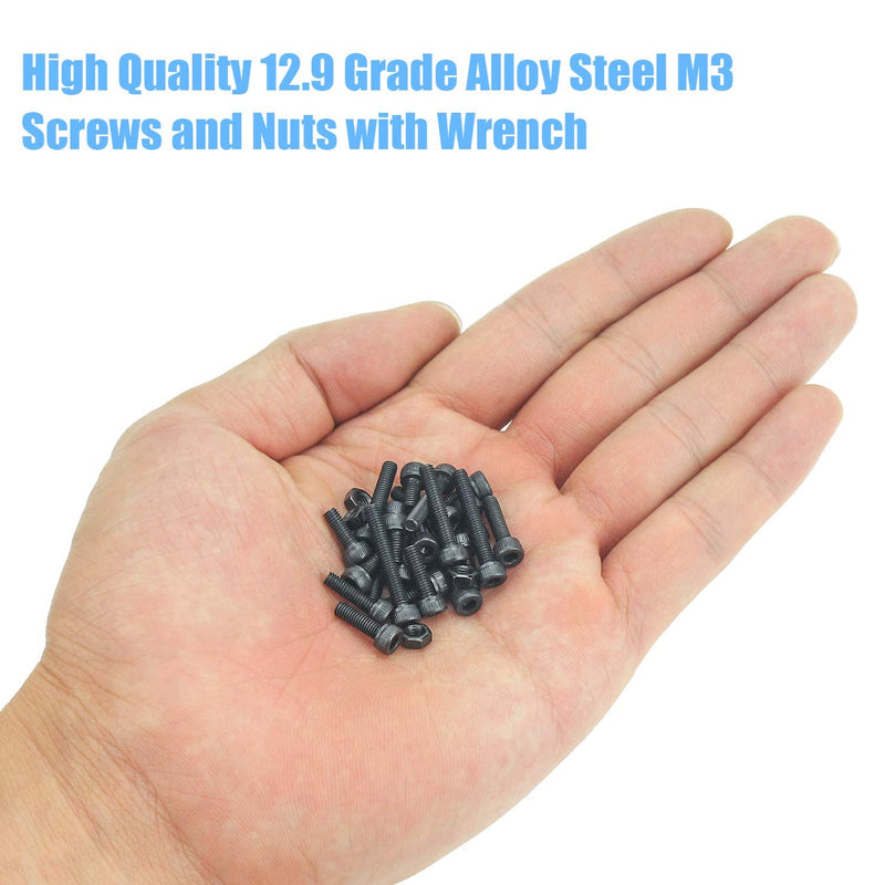  [AUSTRALIA] - DYWISHKEY 360 Pieces M3 x 6mm/8mm/10mm/12mm/16mm/20mm, 12.9 Grade Alloy Steel Hex Socket Head Cap Bolts Screws Nuts Kit with Hex Wrench