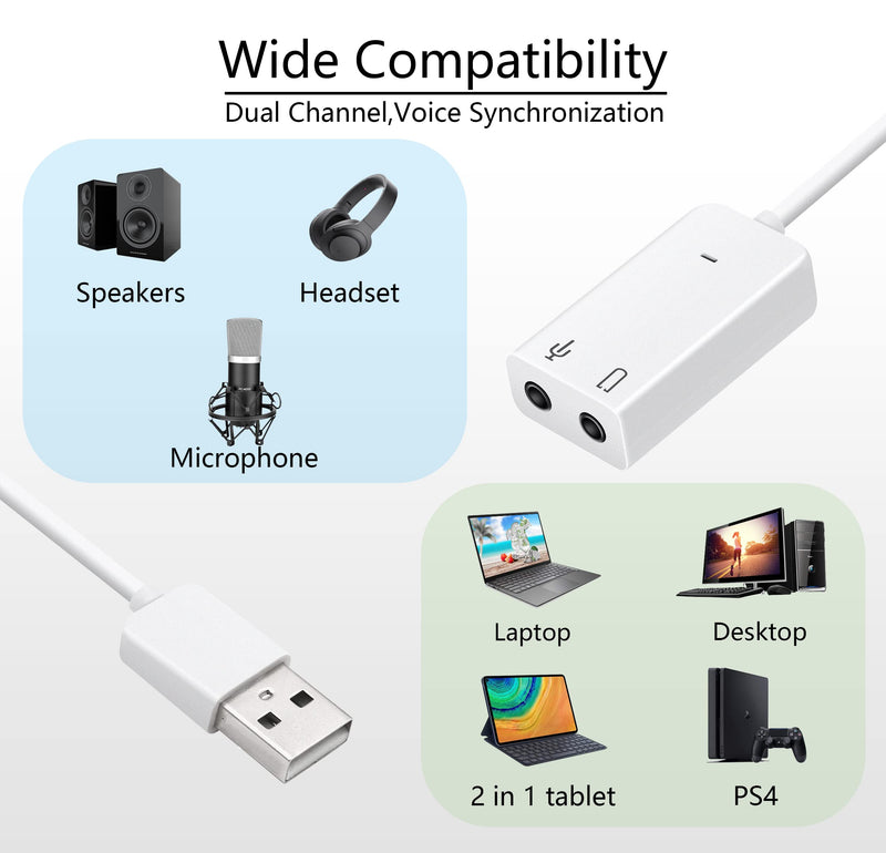  [AUSTRALIA] - USB Sound Card Adapter YACSEJAO 7.1 Channel External Audio Adapter Stereo Sound Card Converter 3.5mm AUX Microphone Jackfor Windows, MAC, Linux, PC,Laptop, Desktops