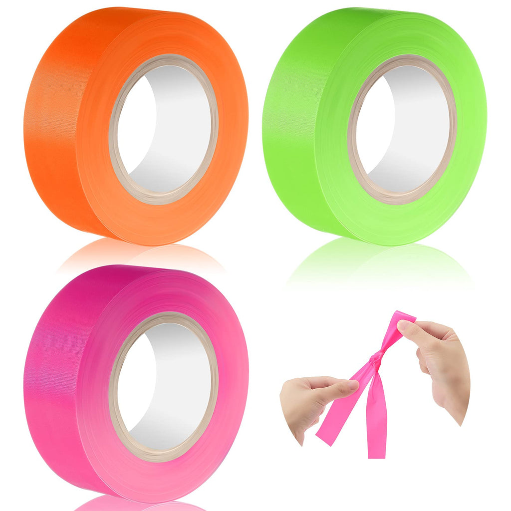  [AUSTRALIA] - 3 Pieces Flagging Tape Plastic Ribbon Multipurpose Neon Marking Tape Neon Flagging Tape 1 Inch Wide Non-Adhesive Tape for Boundaries and Hazardous Areas, Home and Workplace Use (Classic Colors)
