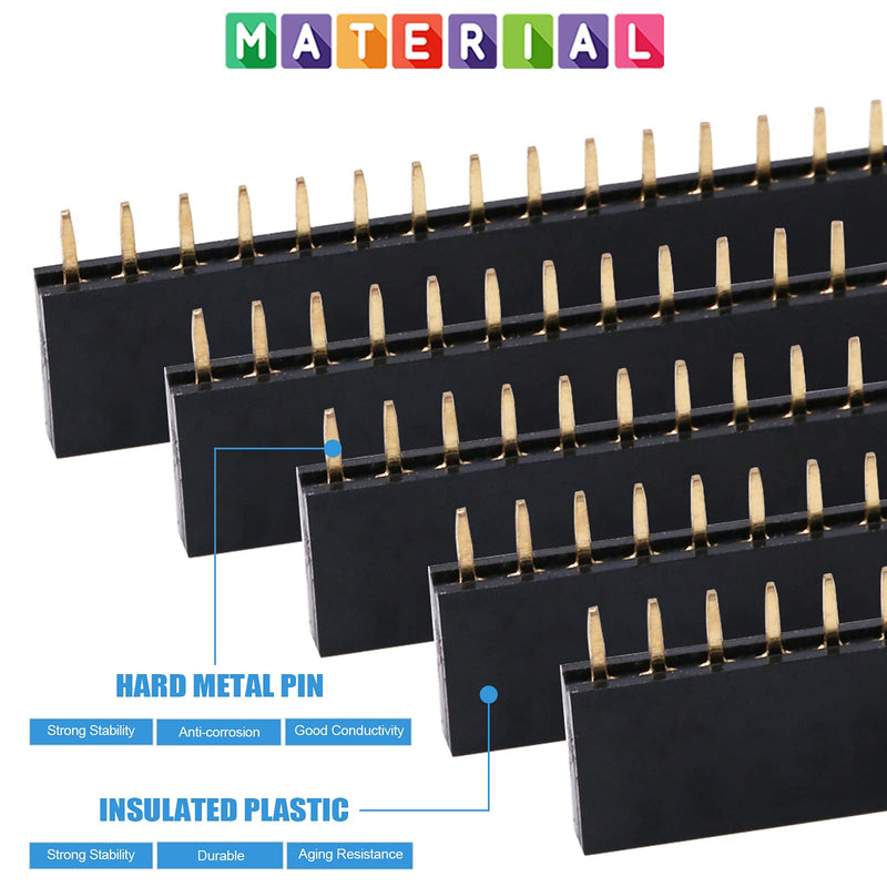  [AUSTRALIA] - Glarks 190pcs 2.54mm Male and Female Pin Header Assortment Long/Short Needle Stackable Shield Header and Single/Double Row Breakaway PCB Board Header for Arduino Prototype Shield