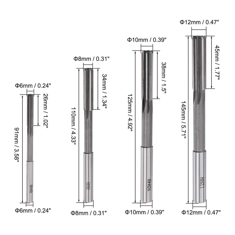  [AUSTRALIA] - uxcell Chucking Reamer Set Lathe Machine Reamer Straight Flute Milling Cutter High Speed Steel H8 Tolerance (6mm 8mm 10mm 12mm) 4pcs