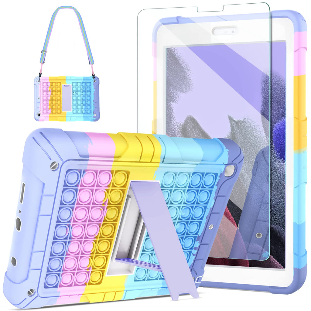  [AUSTRALIA] - Samsung Galaxy Tab A7 Lite 8.7 inch Case 2021,[Kid Proof] Ambison Full Body Case with Tempered Glass Screen Protector,Push Popit Fidget Case, Shoulder Strap for Kids(Purple) Purple