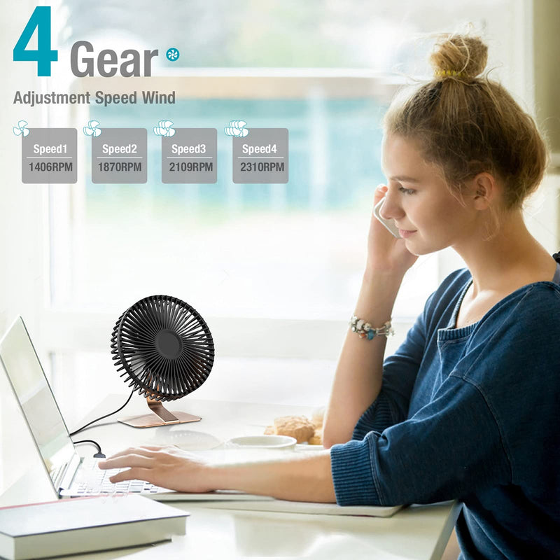  [AUSTRALIA] - 6'' USB Desk Fan Small Quiet 360° Electric Plug In Powerful Mini Personal Desktop Fans Rooms Office bronze