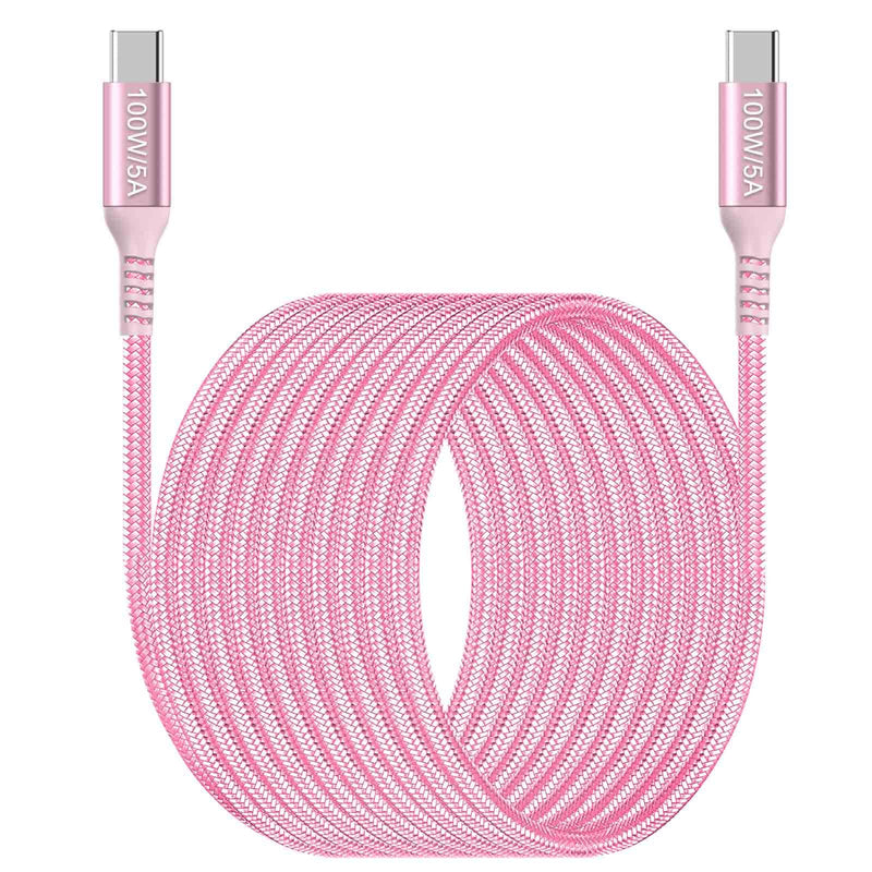  [AUSTRALIA] - 100W USB C to USB C Cable 15ft Long Pink, USBC to USBC, Awnuwuy (20V/5A) Type C PD Fast Charging Power Charger Cord Compatible with iPad Pro 2021/2020, Samsung S22 S21 Ultra Note 20, Pixel, MacBook M1 15 ft