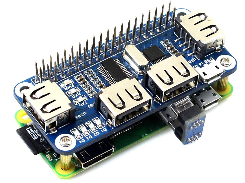  [AUSTRALIA] - 4-Port Raspberry Pi USB HUB HAT for Raspberry Pi 4B/3B+/3B/2B/B+/A+/Zero/Zero W, 4 USB Ports Compatible with USB2.0/1.1 Onboard USB to UART Onboard Multi Indicators