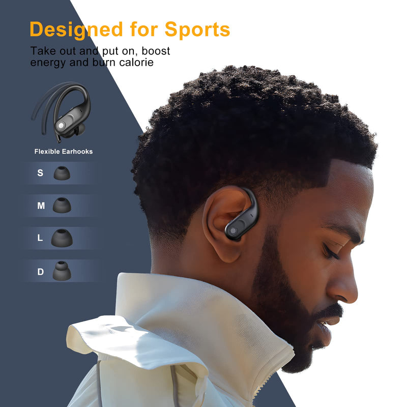  [AUSTRALIA] - Wireless Earbuds Bluetooth Headphones 130Hrs Playtime with 2500mAh Wireless Charging Case LED Diaplay Hi-Fi Waterproof Over Ear Earphones for Sports Running Workout Gaming Black
