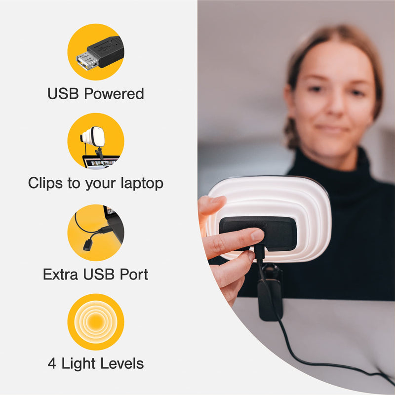  [AUSTRALIA] - Zumy Laptop Video Light with Padded Computer Clip, Portable, USB Powered with 4 Light Levels, Designed for Video Conference Lighting