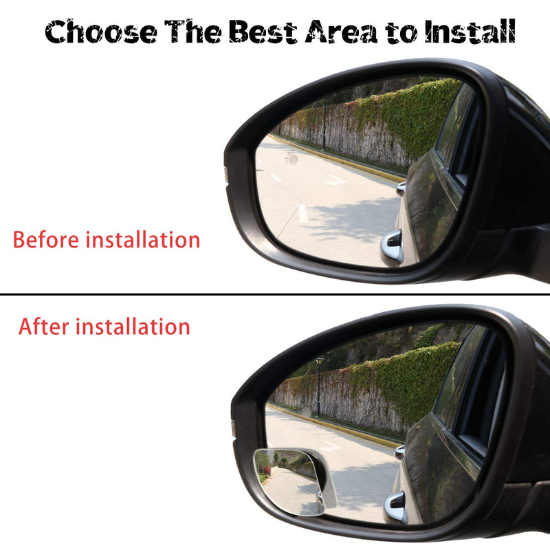  [AUSTRALIA] - LivTee Blind Spot Mirror，Asymmetric Fan Shaped HD Glass Frameless Convex Rear View Mirror with wide angle Adjustable Stick for Cars SUV and Trucks, Pack of 2