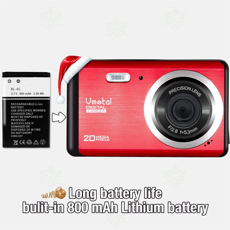  [AUSTRALIA] - Digital Camera 1080P 20MP HD Mini Camera, Vmotal Video Camera Digital Students Cameras,Indoor Outdoor Compact Camera for Kids/Beginners/Elderly (Red) Red