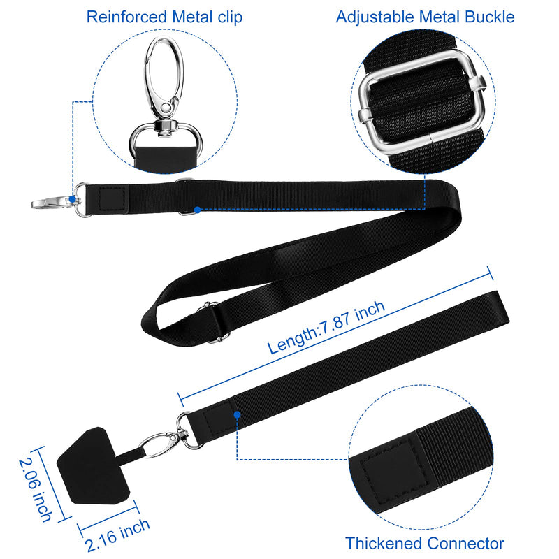  [AUSTRALIA] - Weewooday 4 Pieces Universal Cell Phone Lanyards Adjustable Neck Strap Wrist Strap Nylon and 4 pcs Pads, Black and Transparent