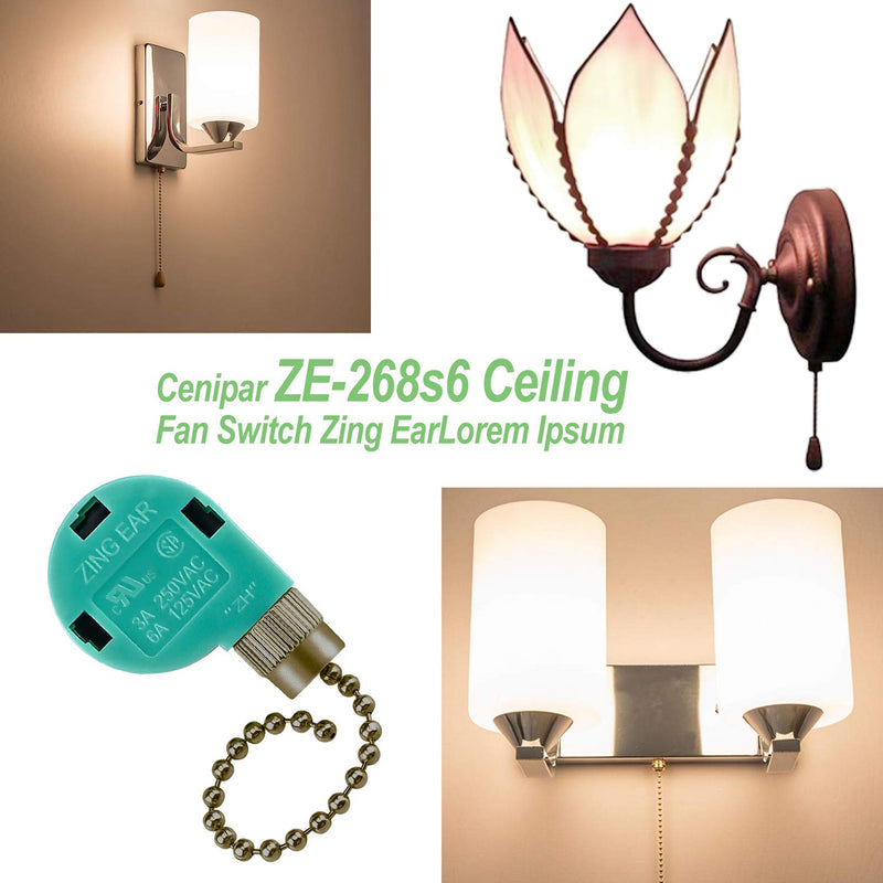  [AUSTRALIA] - Cenipar ZE-268s6 Ceiling Fan Switch Zing Ear Bronze Pull Chain 3 speed 4 wire (2 Pack) for Ceiling Fans, Wall Lamps, Cabinet Light