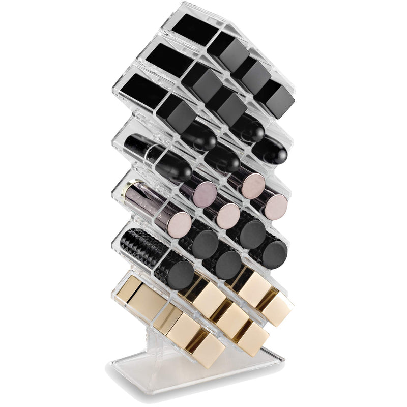 byAlegory Acrylic Lipstick Makeup Organizer | 28 Space Cosmetic Storage Designed To Stand, Lay Flat or Stack (CLEAR) 28 Space Tower Clear - LeoForward Australia