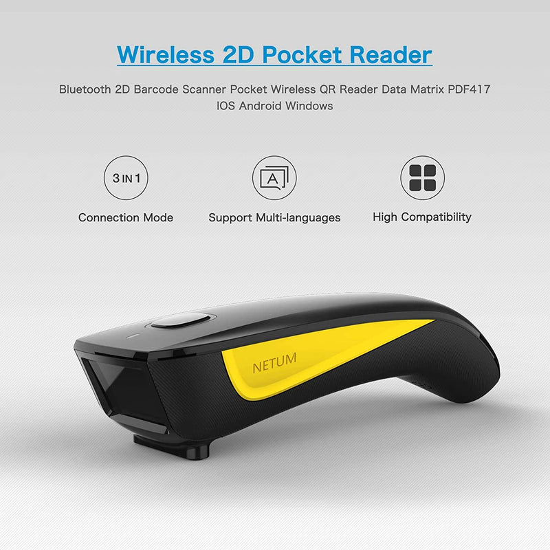  [AUSTRALIA] - NETUM QR Code Scanner, Mini Barcode Scanner Bluetooth Compatible, Small Portable USB 1D 2D Bar Code Scanner for Inventory, 2.4G Cordless Image Reader for Tablet iPhone iPad Android iOS PC POS - C750