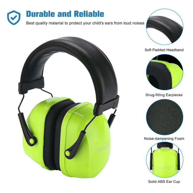  [AUSTRALIA] - ProCase Kids Ear Protection Safety Ear Muffs, NRR 25dB Noise Reduction Hearing Protection Earmuffs for Concerts Fireworks Shooting Toddler Children Teen Kid -Green Green