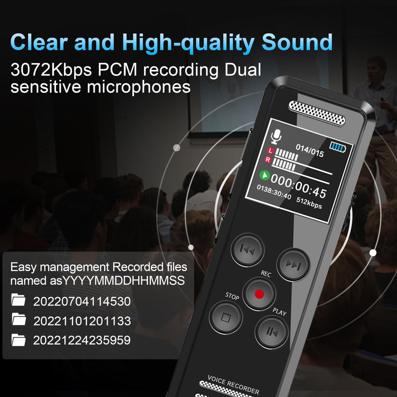  [AUSTRALIA] - QZTELECTRONIC V61 Digital Voice Recorder - 64GB Audio Recording Device with Playback, Voice Activation, MP3 Player, Password Protection & Variable Speed