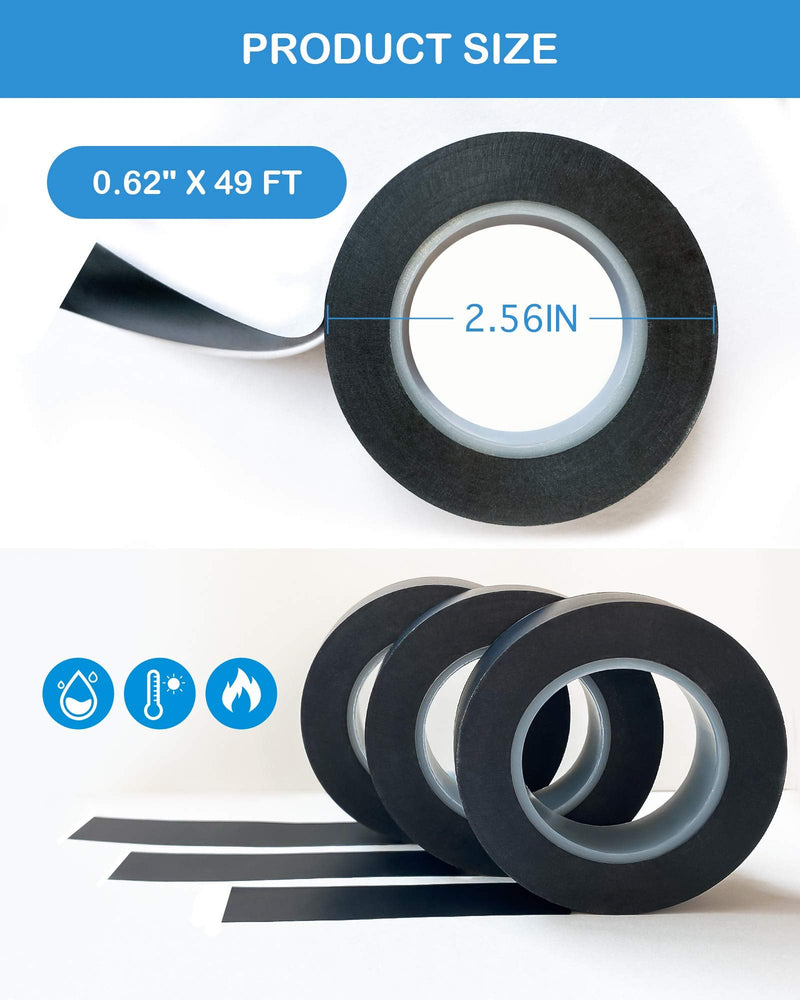  [AUSTRALIA] - Wapodeai 3pcs Electrical Tape, Premium Black Electrical Tape, Flame Retardant Indoor Outdoor High Temperature Resistance Electric Tape, 0.62 in X 50 ft.