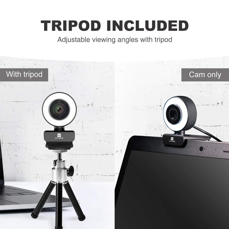 [AUSTRALIA] - Streaming Webcam 1080P with Adjustable Ring Light, Advanced Auto-Focus with Tripod Vitade 960A HD USB Web Cam for Xbox Gaming Conferencing Video Chatting Mac Desktop Computer Laptop Wide Angle Webcam