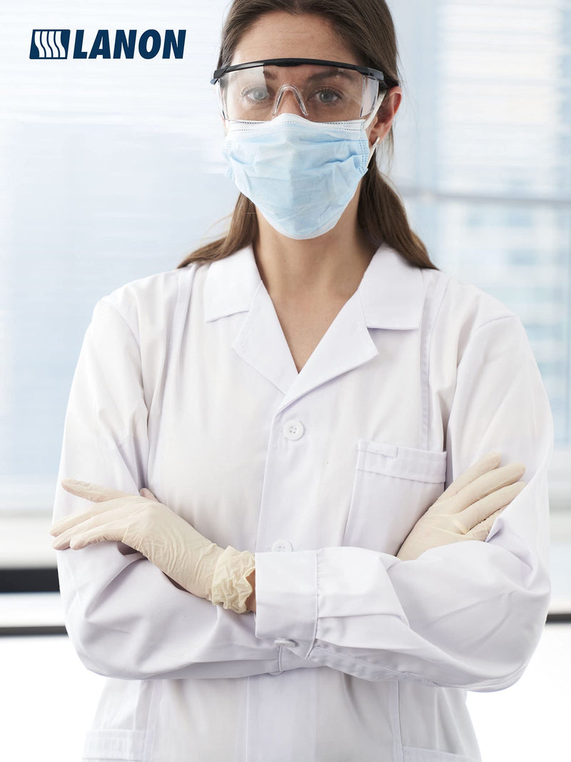  [AUSTRALIA] - LANON 100 Count Latex Disposable Gloves, 5 mil, Food Contact Grade, Fully Textured, White, Large Size 8 (Pack of 100) Pristine White